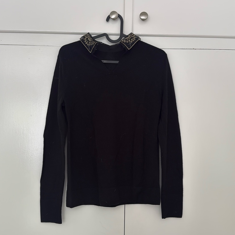 Club Monaco Black Sweater with Embroidered Collar - Picture 3 of 4